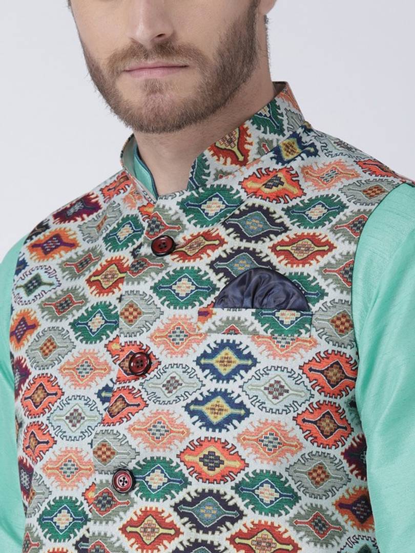 Men's Multicoloured 
Cotton Blend
 Printed Nehru Jackets